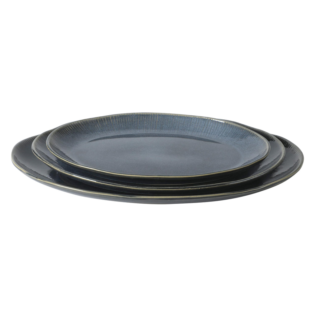 Sandy Pines 3 Piece Oval Platter Set, 15.7", 13.75" & 12" Stoneware Serving Platters, Reactive Glaze Finish