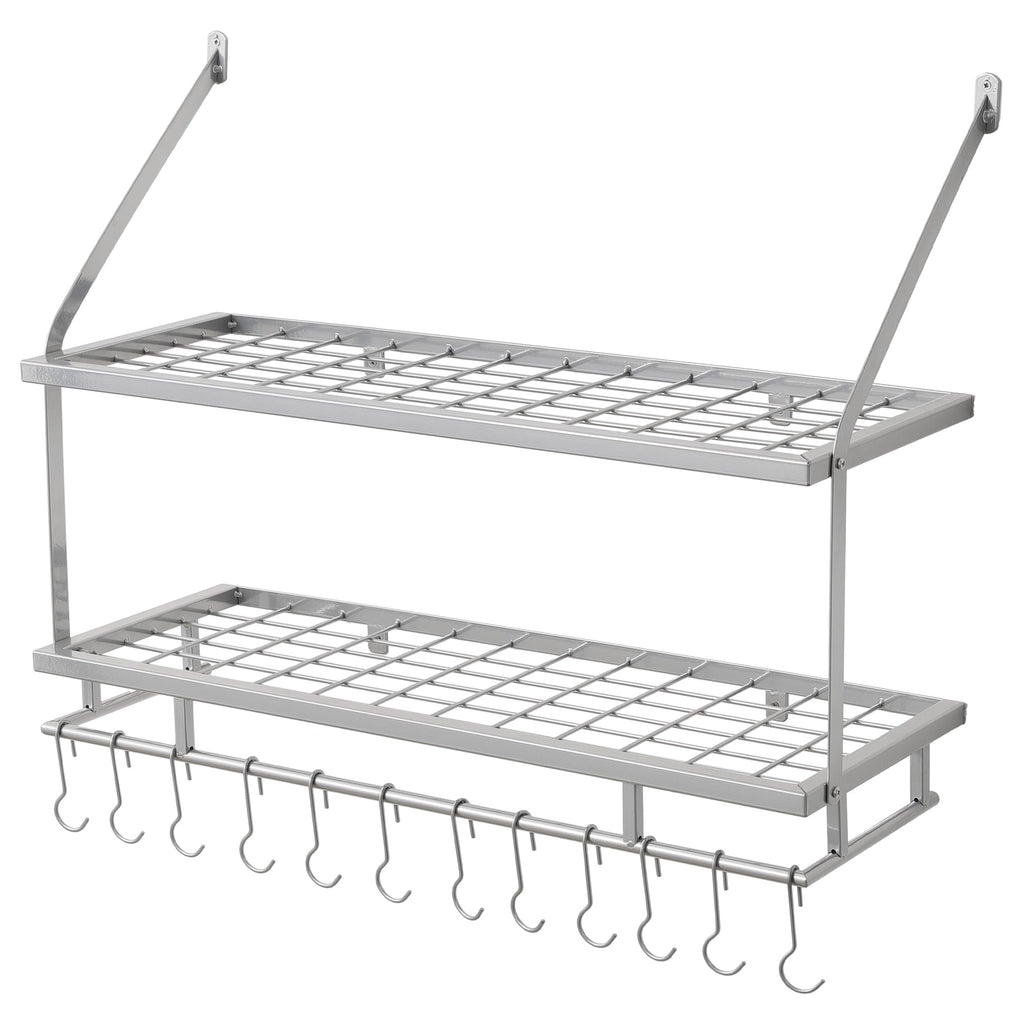 Silver Gray Pot Rack Wall Mounted, 100 Lbs Capacity