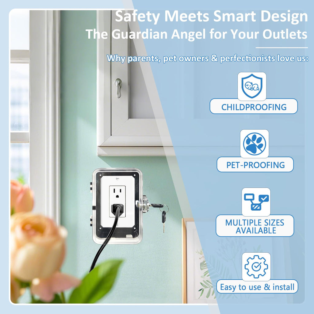 Child Proof Outlet Lock Box with 2 Durable Keys - Heavy Duty Safety Cover for Baby Proofing, Tool-Free Installation