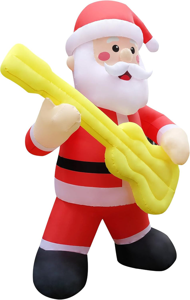 12FT Christmas Inflatables Outdoor Decorations Guitar Santa with LED Lights Christmas Blow Up Yard Decoration for