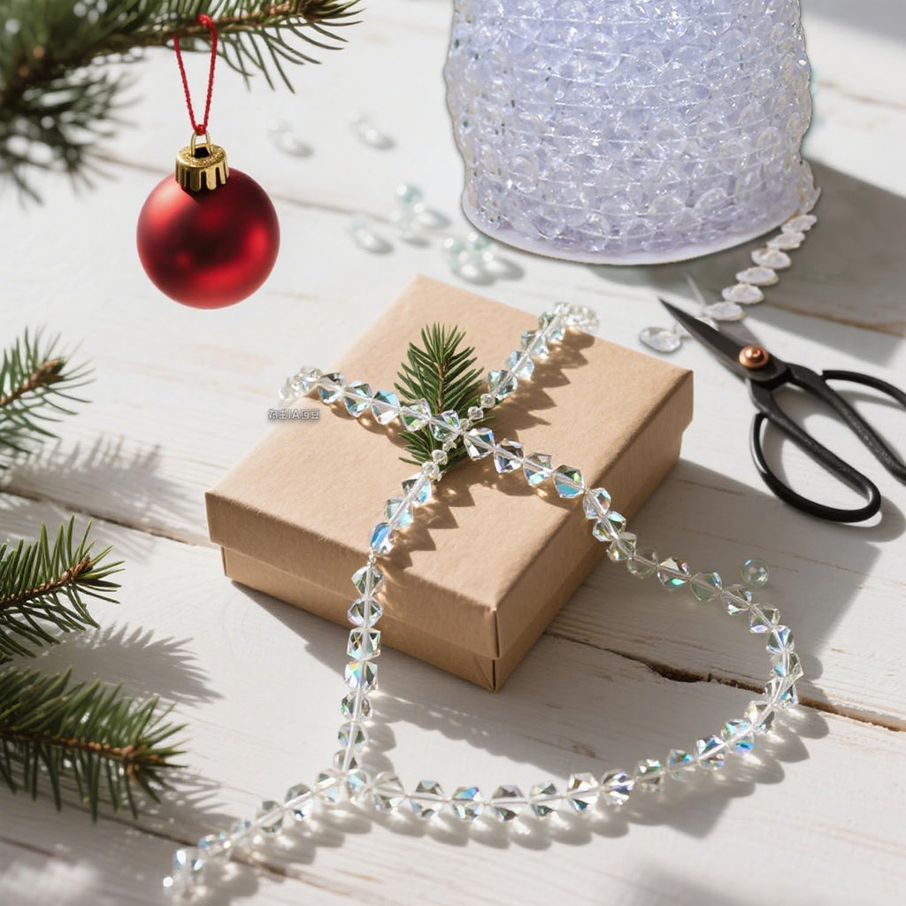 99ft Iridescent Bead Garland, Acrylic Crystal Strand Roll for Christmas Tree, Hanging Ornaments, Holiday Home Décor