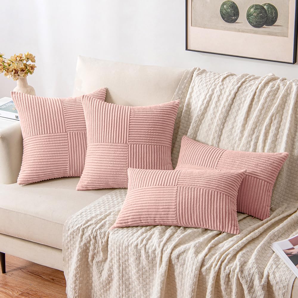 Pink Decorative Lumbar Throw Pillow Covers 12x20 Inch 2 Pack