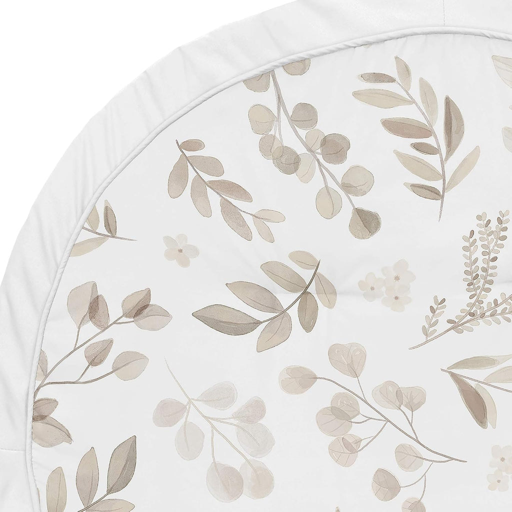 Leaf Boy or Girl Baby Playmat Tummy Time Infant Play Mat - Gender Neutral Floral Ivory Beige Taupe and White Gender
