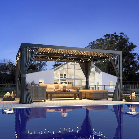 Louvered Pergola 10x12, Outdoor Rustproof Shelter with Adjustable Roof