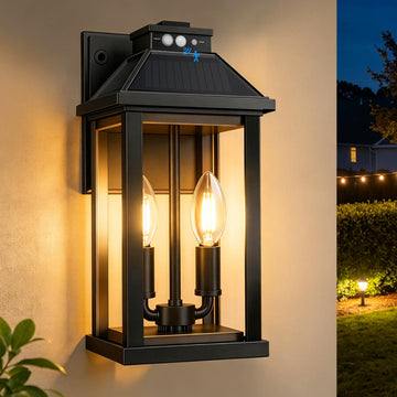 Solar Porch Lights Outdoor with Motion Sensor, Dusk to Dawn Waterproof Solar Wall Light with 3 Lighting Modes, Wall
