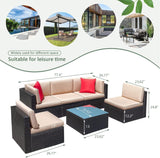 Patio Furniture Sets 6 Pieces Outdoor Sectional Rattan Sofa Manual Weaving Wicker Patio Conversation Set with Glass