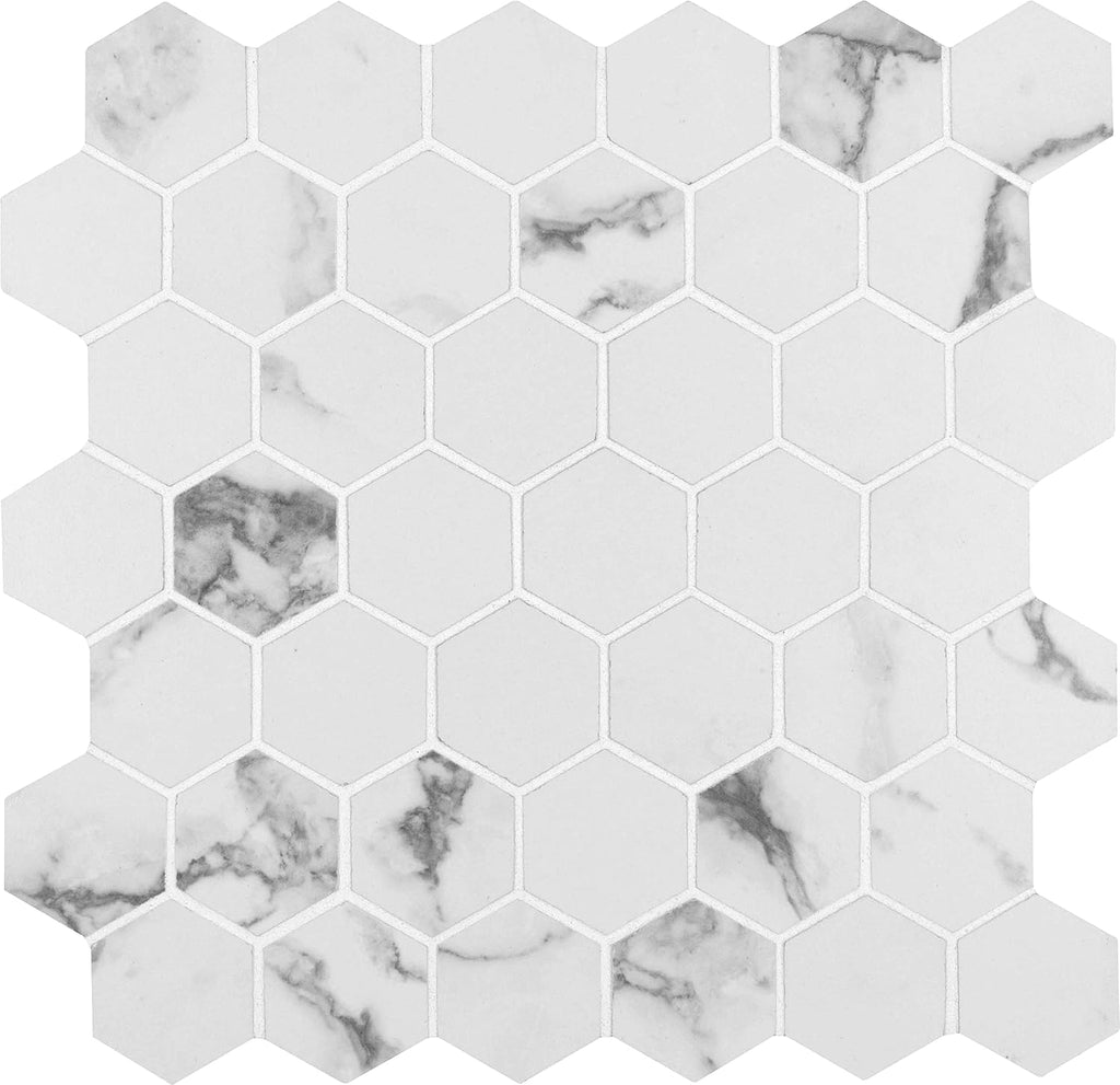 Statuario Hexagon Glazed Porcelain Mesh Mounted Wall Tile Flooring