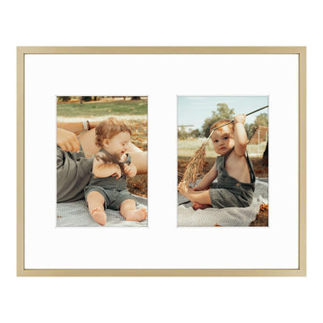 11x14 Collage Frame w/Mat for 2 5x7 Photos Gold 1 Pack