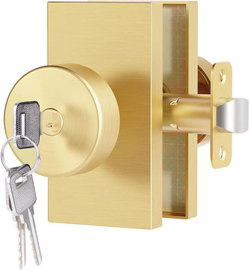 Brushed Gold Brass Exterior Entry Door Knob with Lock and Keys