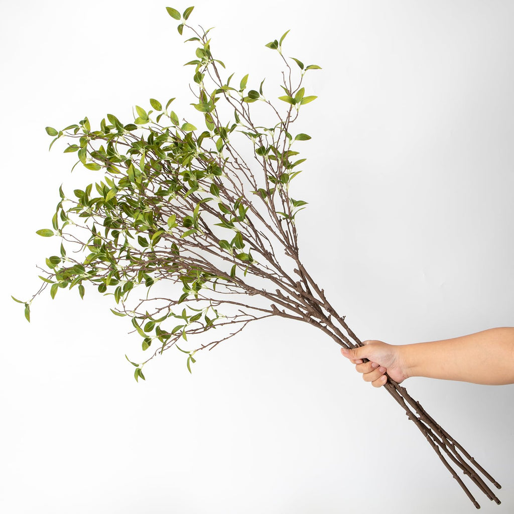 4 Pcs 45.3 inch Greenery Stems Artificial Branches for Vases Spring Green Long Stem Fake Greenery Stems Silk Ficus