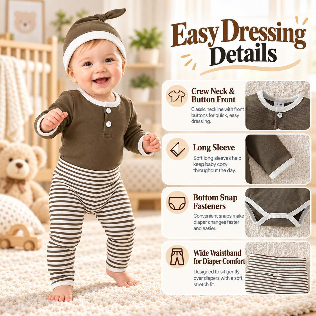 Organic Cotton Newborn Baby Boy Clothes 3PCS Romper Pants Hat Set