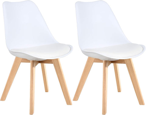 LSSBOUGHT Mid Century Modern Dining Chairs,Shell Lounge Plastic Side Chair with Soft Padded and Wooden Legs for Dining