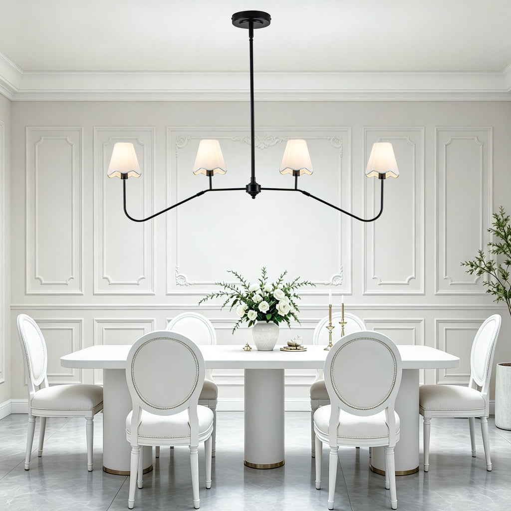 47" Modern Linear Dining Room Light Fixture,4-Light Black Chandelier