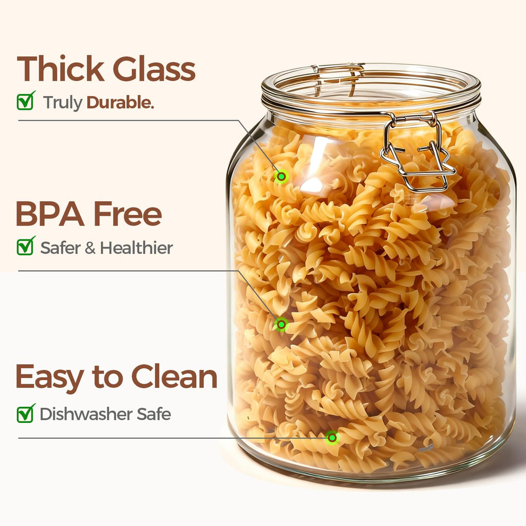 Glass Pantry Jars with Airtight Lids 0.7 Gallon 2 Pack Wide Mouth
