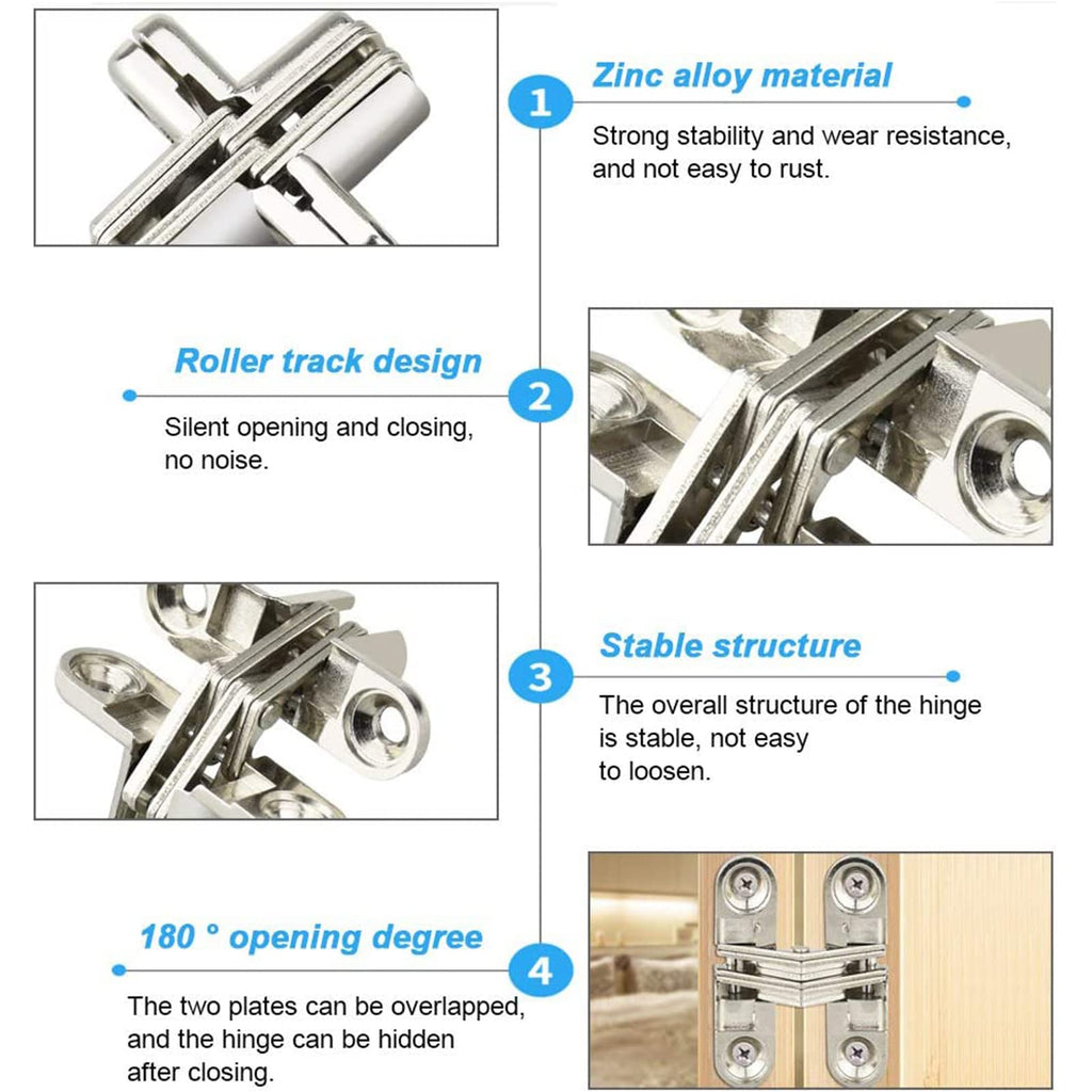 2-Pack Concealed Cross Hinges, 180° Invisible Hinges, 2.36x0.51 in, 44 lb
