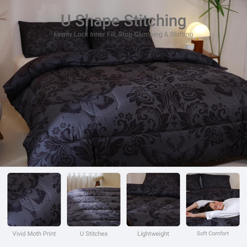 Gothic Death Moth Damask Comforter Set Queen Size Bedding Set