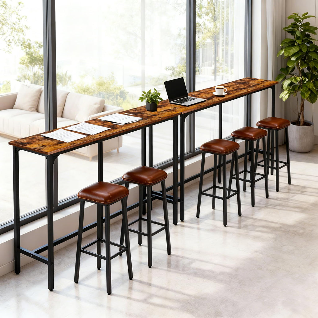 71" Bar Table w/Triangular Support, 220 lbs, Rustic Brown