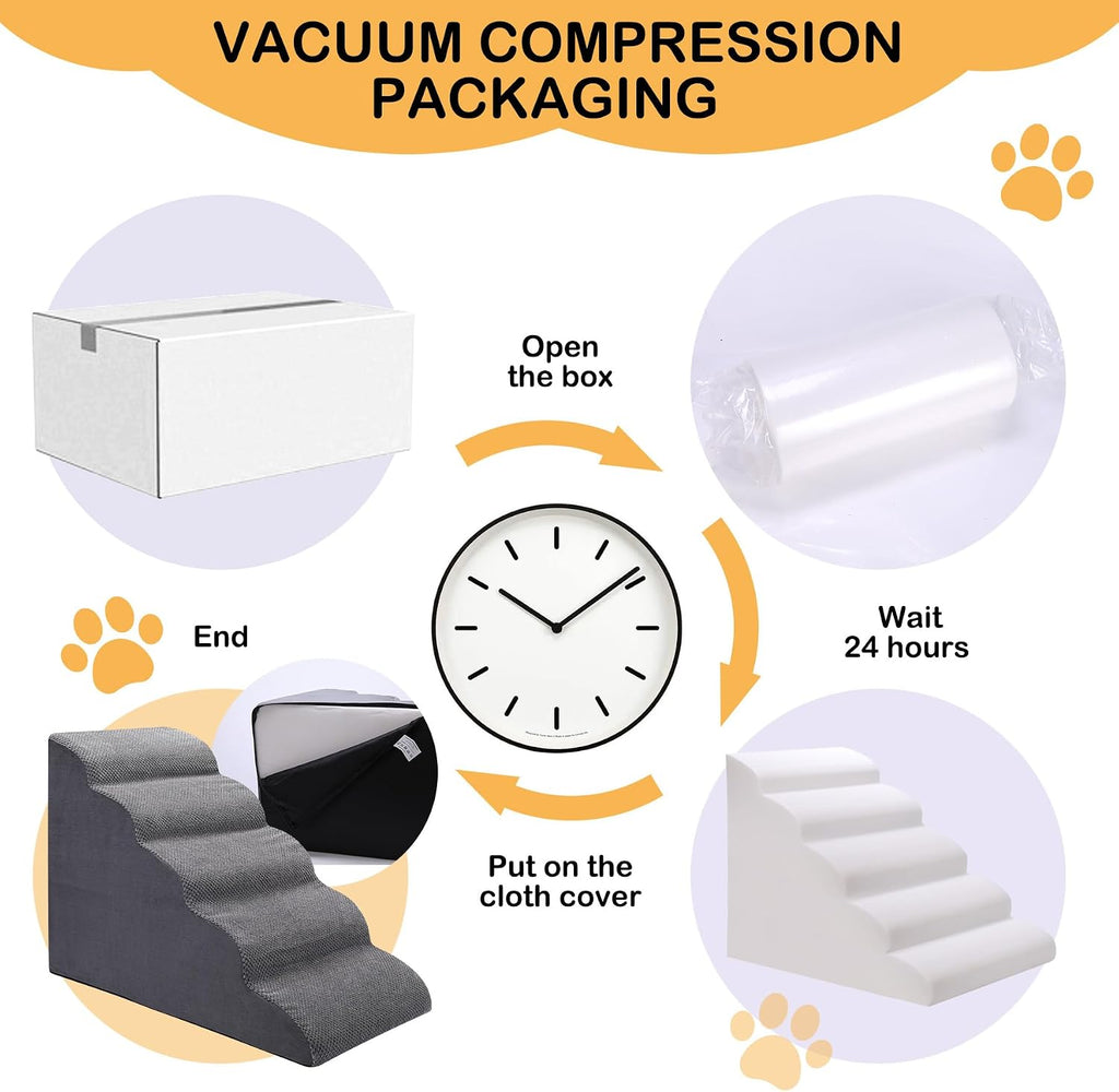 Dog Stairs for Bed, 5-Step Dog Steps for Couch and High Bed, Non-Slip Pet Stairs, 24" High Sofa Foam Ramp - Best