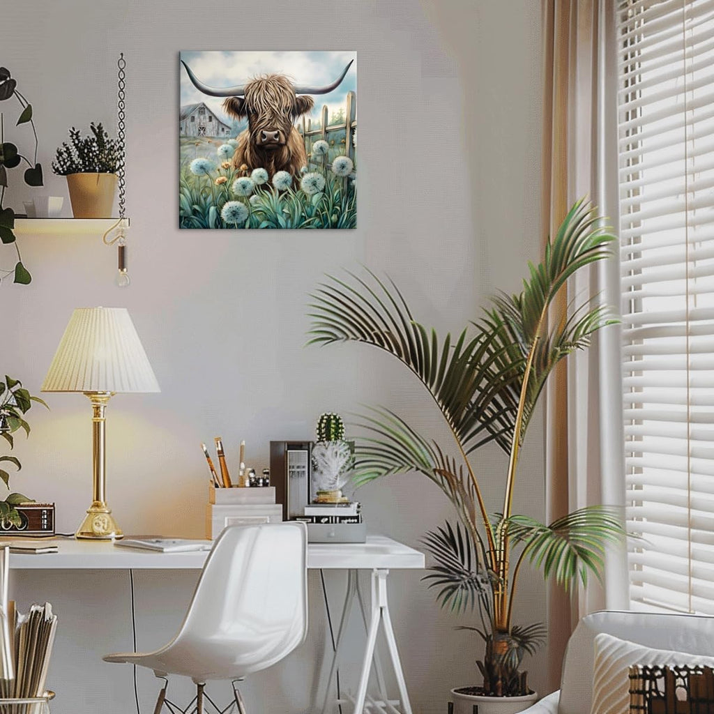 Highland Cow Wall Decor Teal Cow Canvas Print Wall Art20x20 In