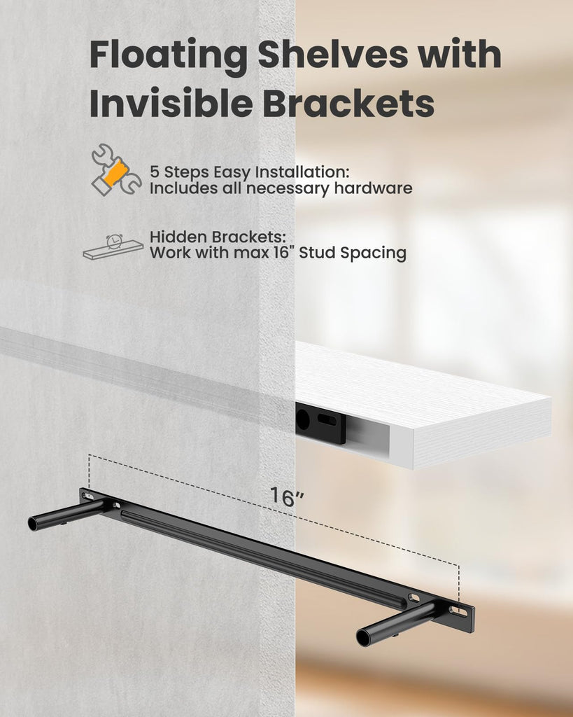 23.6" Floating Shelves for Wall Decor & Storage, Set of 3, White