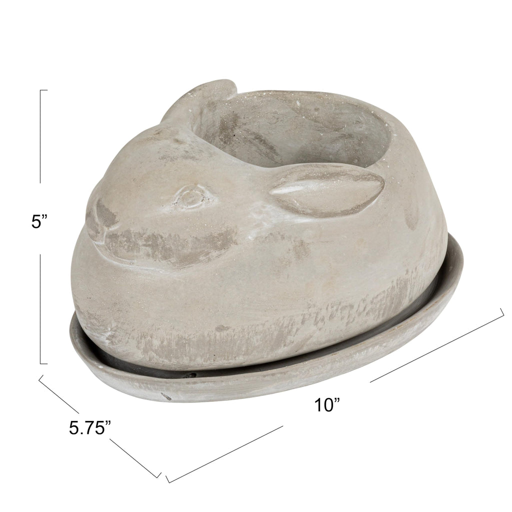 Cement Rabbit Planter with Saucer (Set of 2 Pieces)