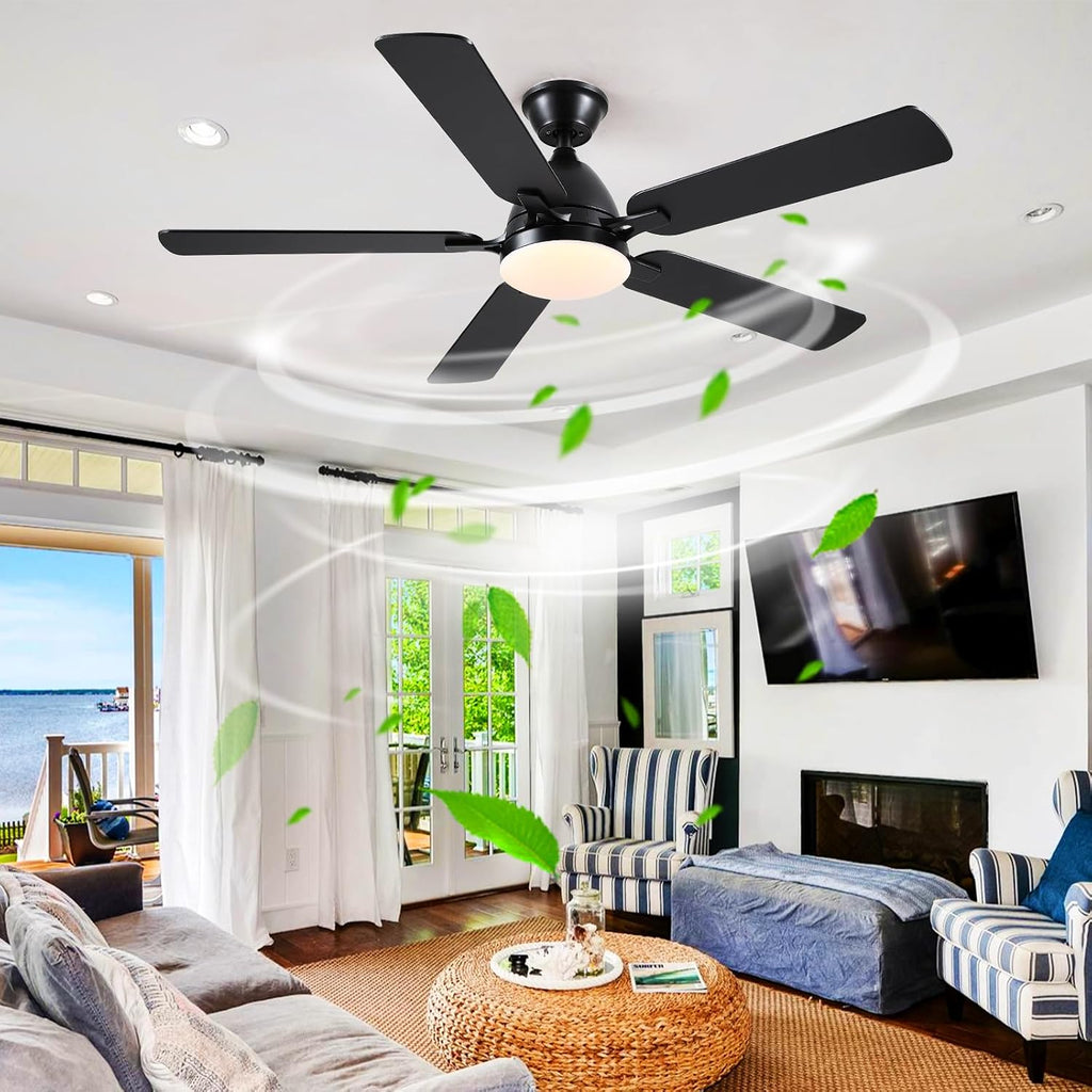 Ceiling Fans with Lights, 52 Inch Low Profile Ceiling Fan with Light and Remote Control,Reversible, 3CCT, Dimmable, Quiet, Black Ceiling Fan for Bedroom Indoor/Outdoor Use A101-B0D8BBWFL3