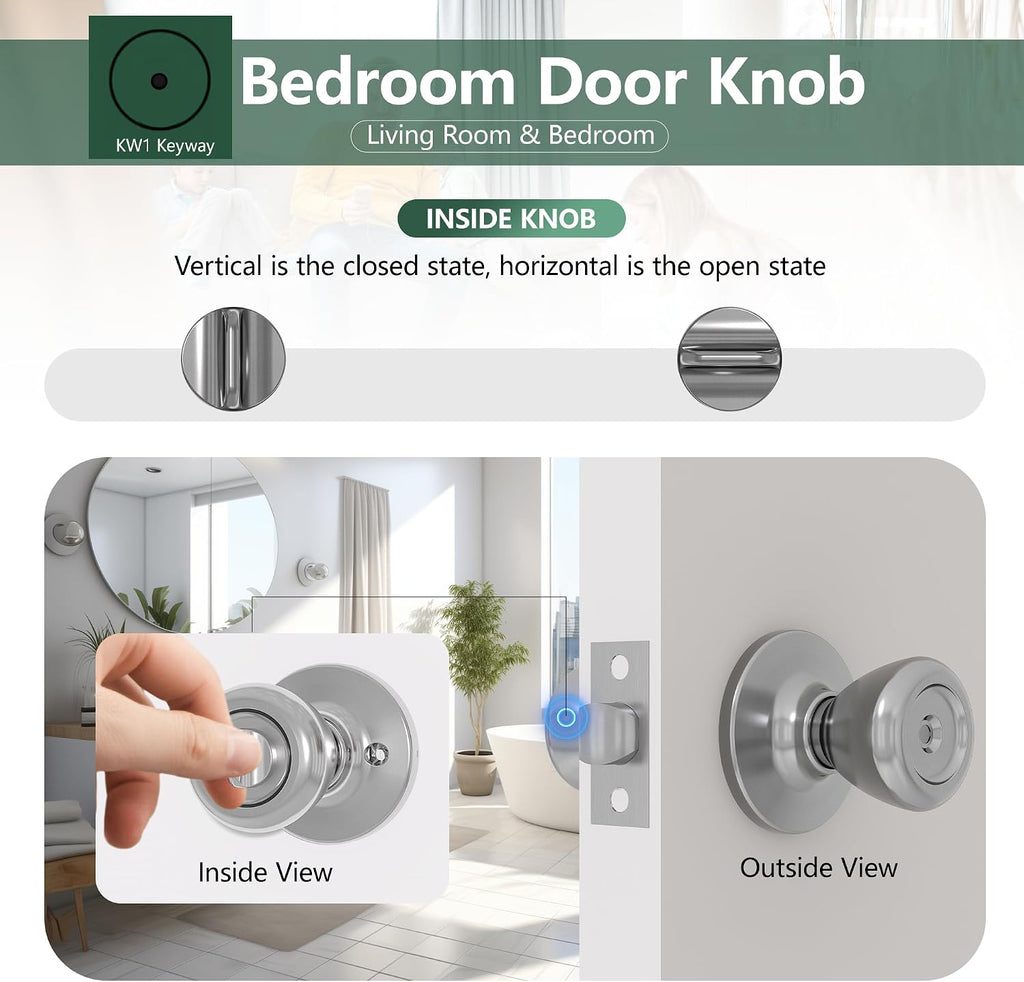 Interior Privacy Door Knob 6 Pack Satin Nickel Keyless Door Knob Turn Lock Doorknob Hardware Handle Privacy Rooms