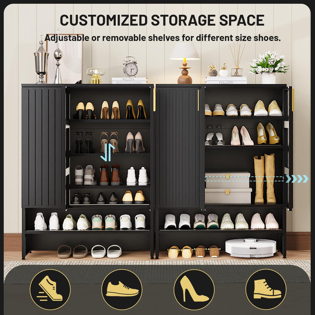 Metal Shoe Cabinet with Doors, 47''Tall 6-Tier Shoe Storage Cabinet with Adjustable Shelves and Fluted Doors, Shoe