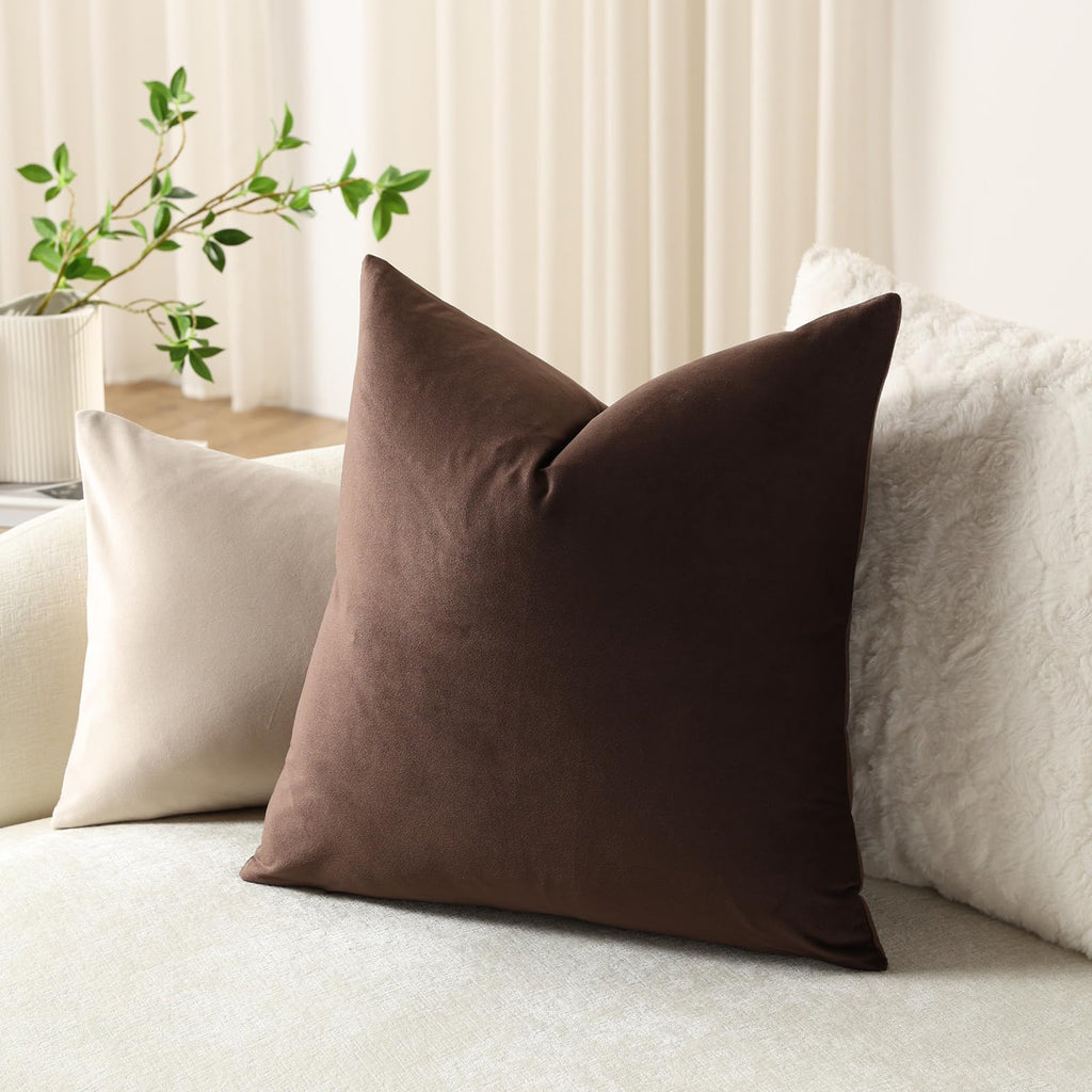 Euro Sham Covers 26x26 Chocolate Brown: Pack of 2 Cozy Soft Velvet Square Modern Luxury Decorative Throw Pillow Cases
