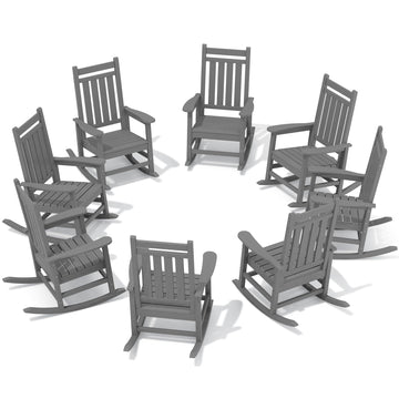 Outdoor Rocking Chair Set of 8, Patio Rocking Chairs for Adults, Grey