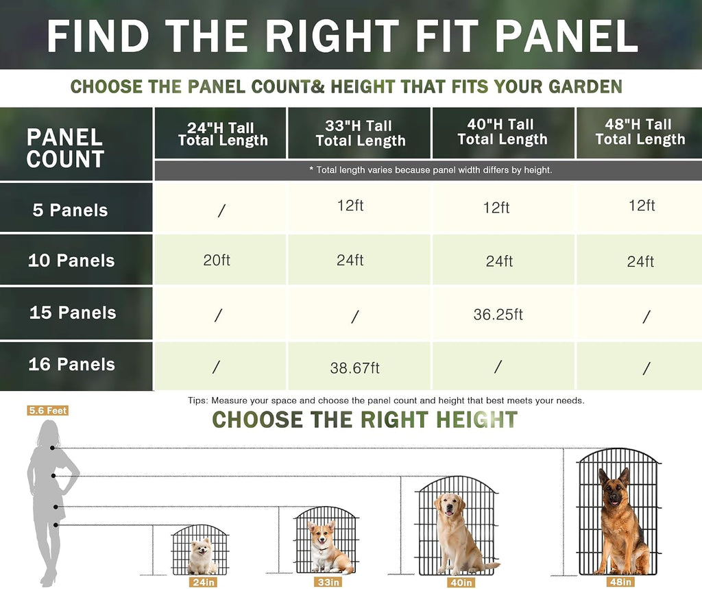 16 Panels Decorative Garden Metal Fence, 33in (H) x 38.67ft (L) No Dig Dog Fencing for Outdoor Yard, Rustproof Animal