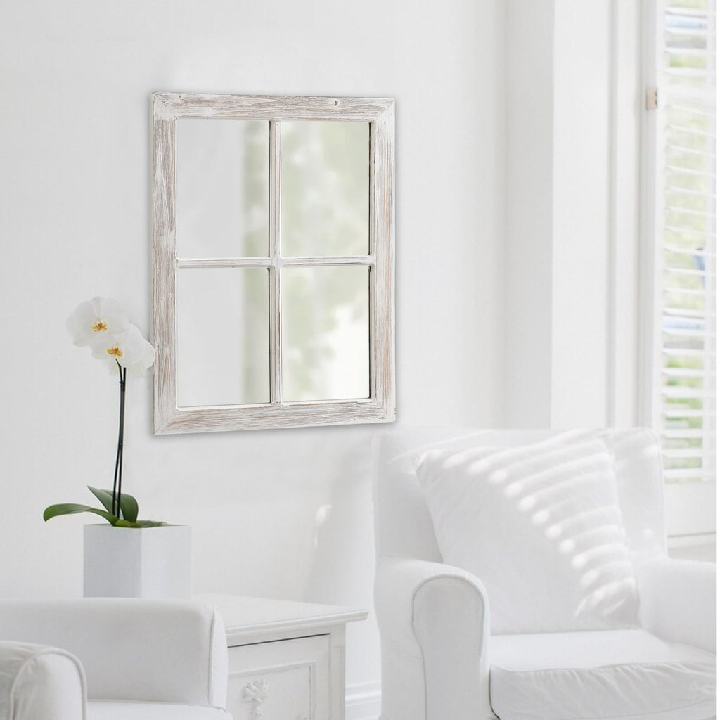 Farmhouse Window Pane Mirror, Washed White, 18 X 23 Inch