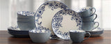 Gabriela Blue 16-Piece Dinnerware Set, Service for 4, Durable Stoneware Plates, Bowls