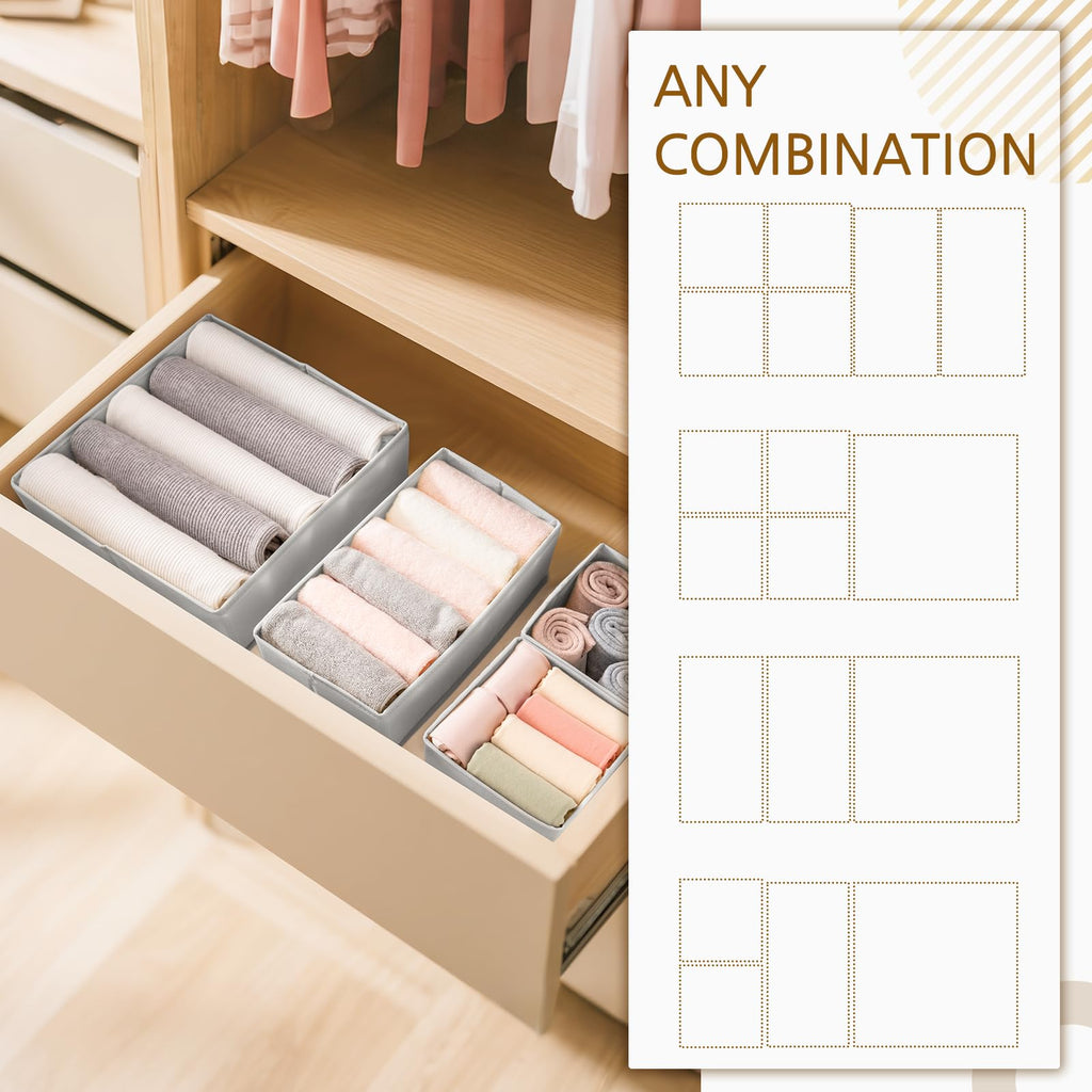 26 Pack Drawer Organizer for Clothes, Foldable Dresser Dividers with 3 Sizes, Fabric Storage Bins - Gray