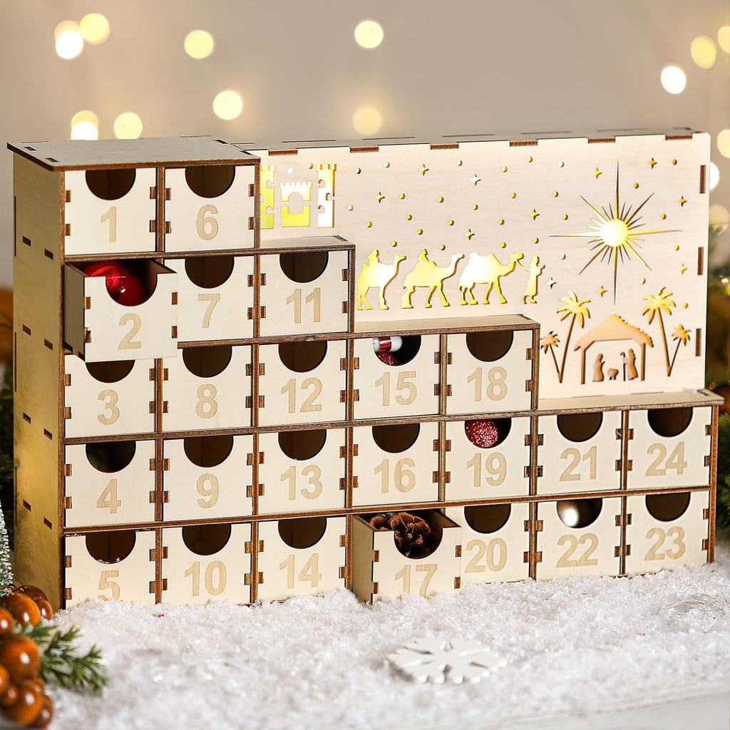Wood Advent Calendar with 24 Drawers 2026 Nativity Advent Calendar