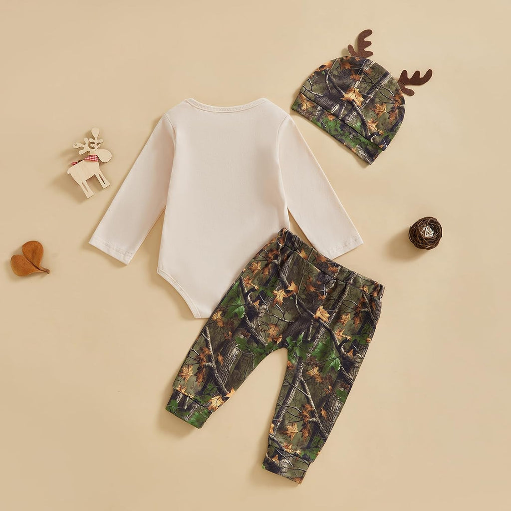 Newborn Baby Boy Clothes Hunting Long Sleeve Romper Shirt Tops Pants Fall Winter Outfits Hat Set