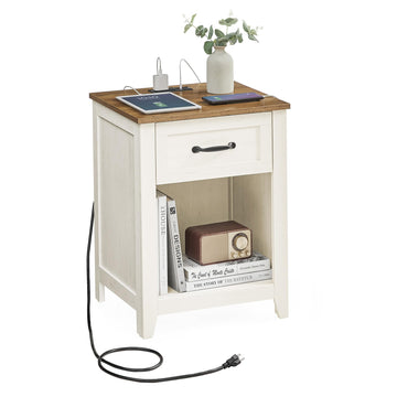 Farmhouse Nightstand with Charging Station, 1 Drawer
