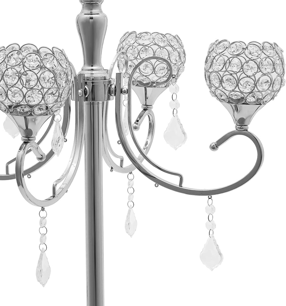 2 Pcs 5 Arm Gold Candelabra Centerpiece, 33 Inch Tall Crystal Candle Holder Centerpiece for Tables Elegant Metal