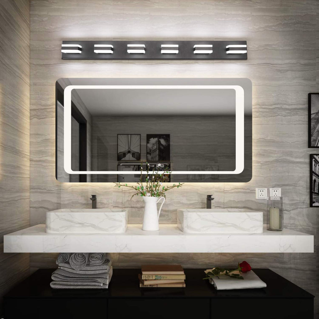 Bathroom Light Feature Modern LED Dimmable Matt Black Bathroom Vanity Light 6 Lights Acrylic Vanity Light Over Mirror