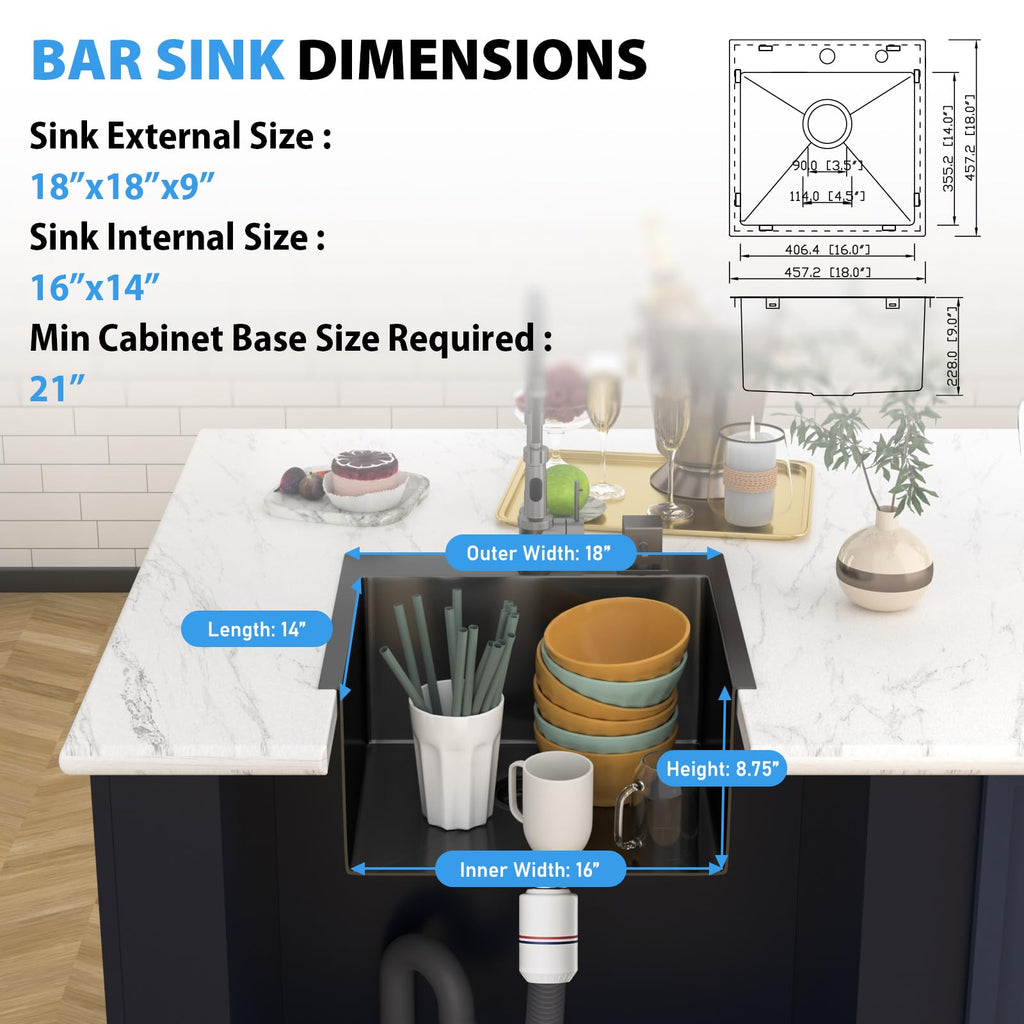 18 In Gunmetal Black Drop Bar Sink