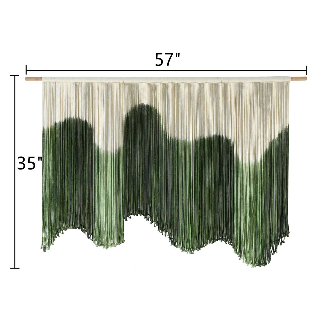 Macrame Wall Hanging Green Hand-Dyed Ombre Fiber Art Geometric 57"W*39"L