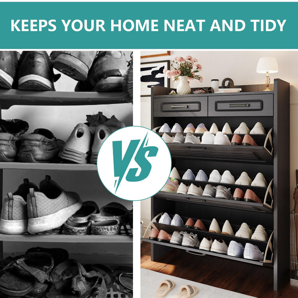 Shoe Cabinet Storage with 3 Large Flip Drawers & 2 Drawers