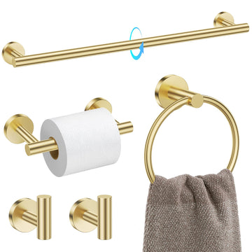 Brushed Gold Bathroom Accessories, 5 Piece Towel Racks