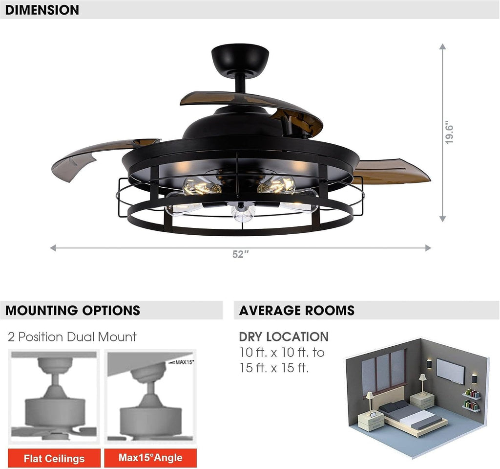 52" Retractable Ceiling Fans with Lights and Remote