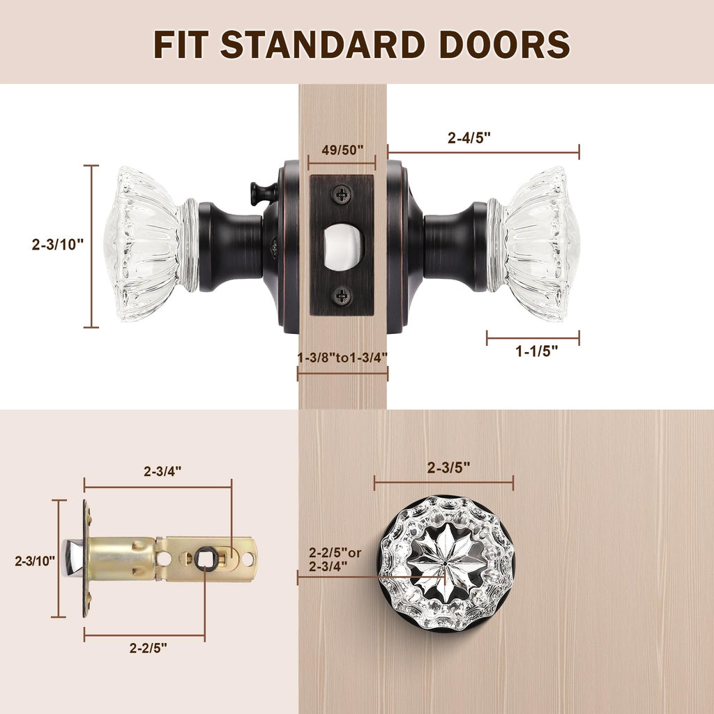 Privacy Glass Door Knob Crystal Regency Fluted Door Knob with Victorian Plate Rosette in Oil Rubbed Bronze Set of 2