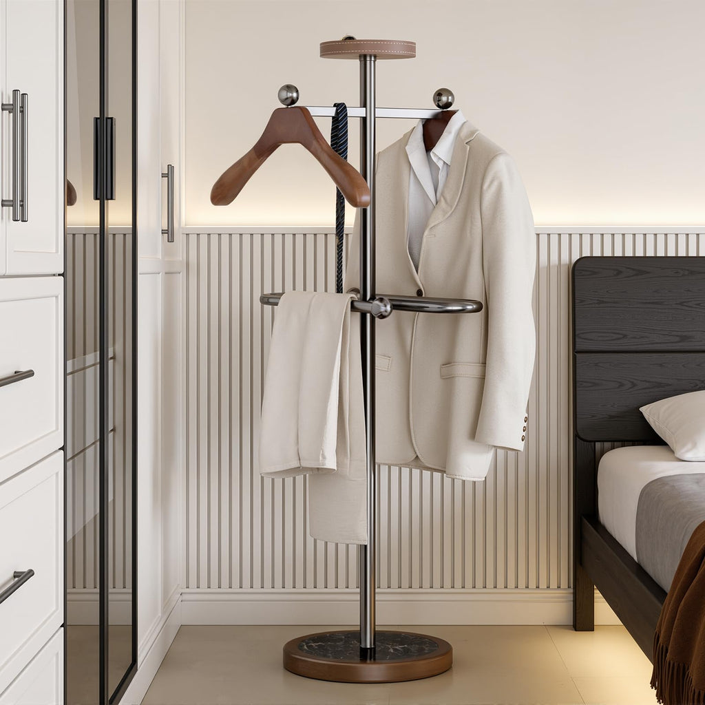Valet Stand, Stainless Steel Suit Stand with Sturdy Marble Base