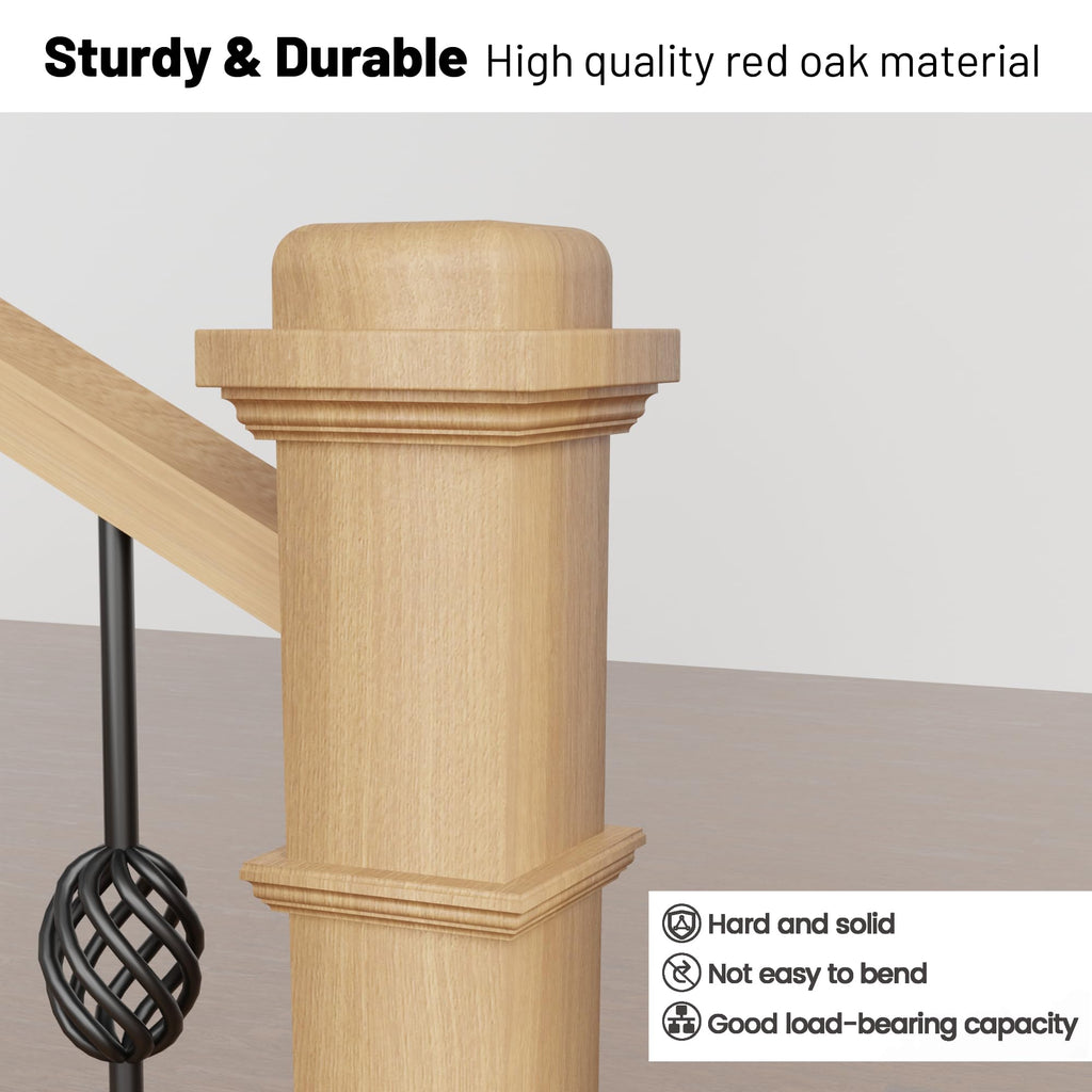 White Oak Box Newel Post 6.25" x 54.8", Hollow Box Newel Wood Balusters for Staircase Interior, Square Design, 3⁄4"