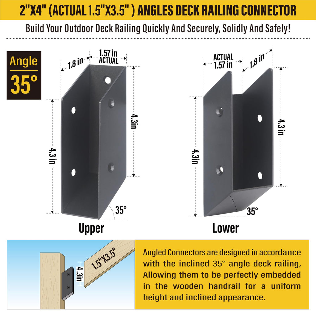 8 Pair(16pack) 35° Stair Stainless Steels Deck Railing Bracket Connectors, for 2x4 (Actually 1 1⁄2" x 3 1⁄2") Wood
