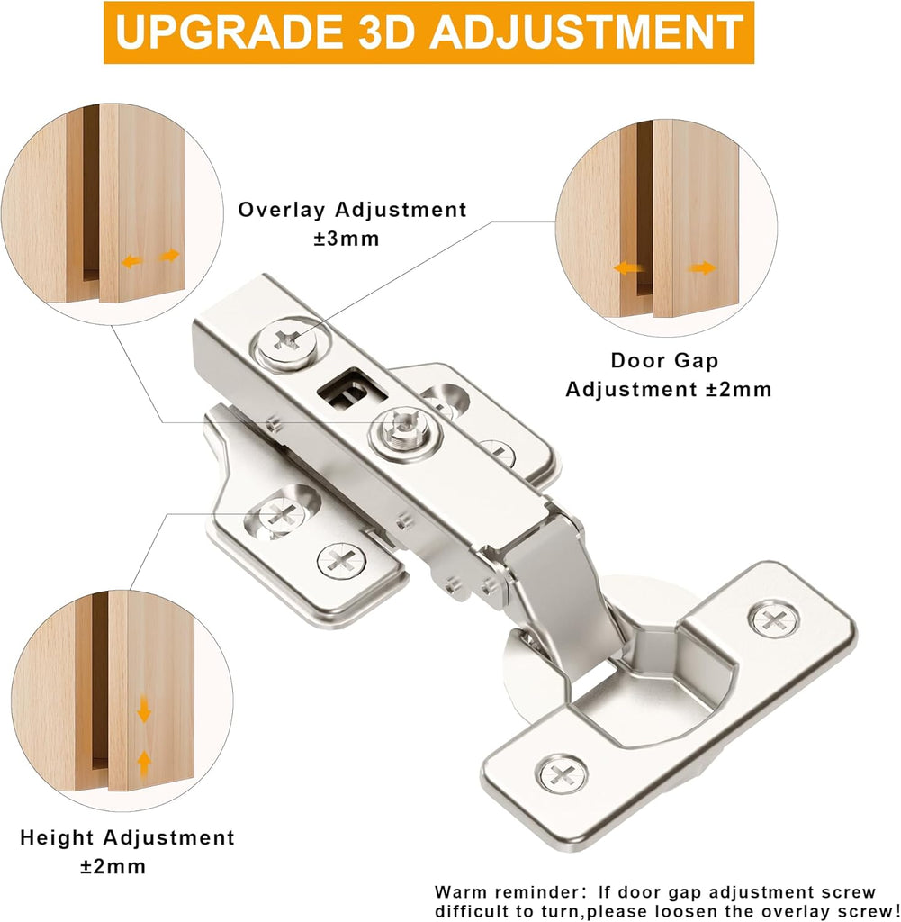 2 Pack 1 Pairs Frameless Soft Close Full Overlay Cabinet Hinges European Cabinet Door Hinges 35mm Cup Concealed Kitchen