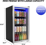 3.3 Cu.Ft Beverage Refrigerator Cooler with Glass Door & Safety Lock
